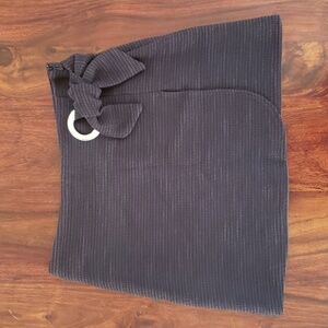 MNG Chunky Waffle Knit Textured Wrap Mini Skirt Black Gray Silver Grommet Size 6